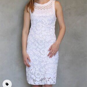 Endless Rose White Lace Crochet Embroidered Lined  Sleeveless Cotton Midi Dress